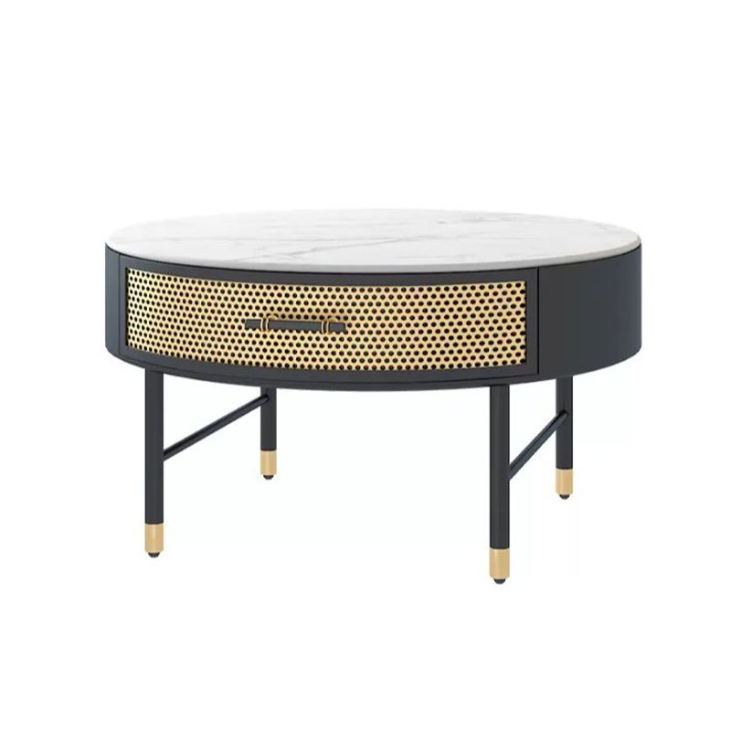 Luxurious Slate Round Top Coffee Table Set with Storage Drawer