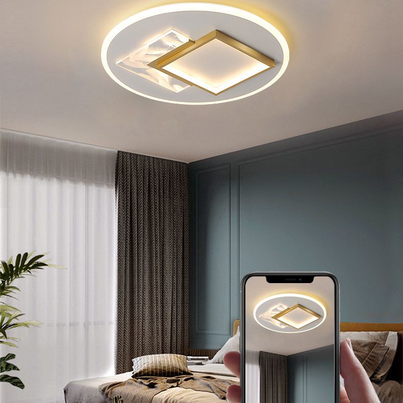 White and Gold LED Flush Mount in Modern Concise Style Acrylic Feather Ceiling Light for Living Room