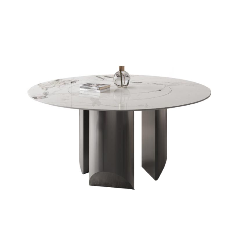 Round Dining Table Contemporary Dining Table with Stainless Steel Pedestal Base