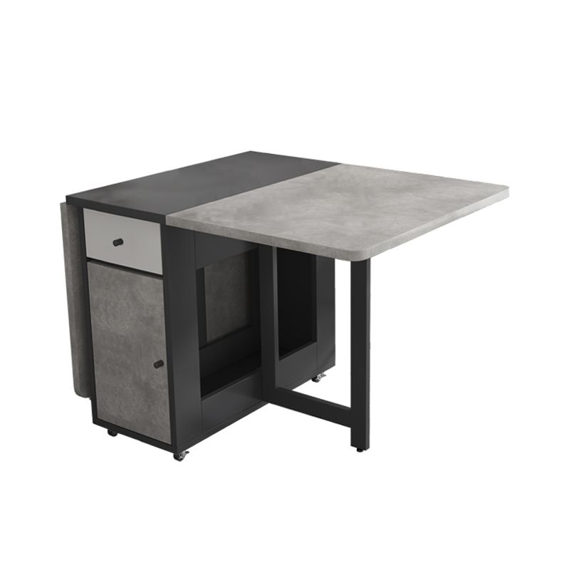 Modern Foldable Wood Top Dining Table Extendable for Small Spaces in Grey