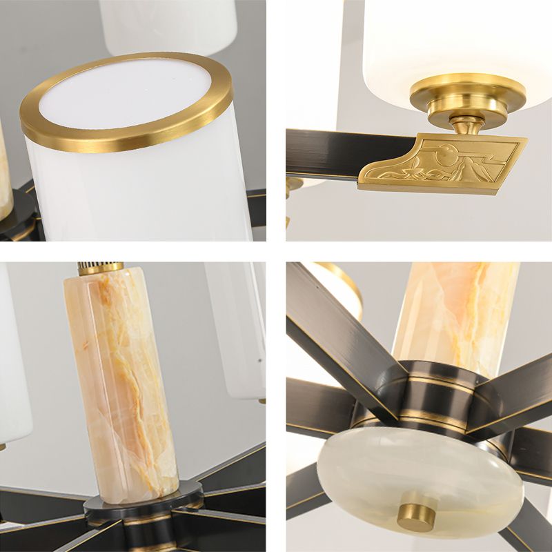 Cylindrical Shape Pendant Lights Modern Style Glass Chandelier Lights in Gold
