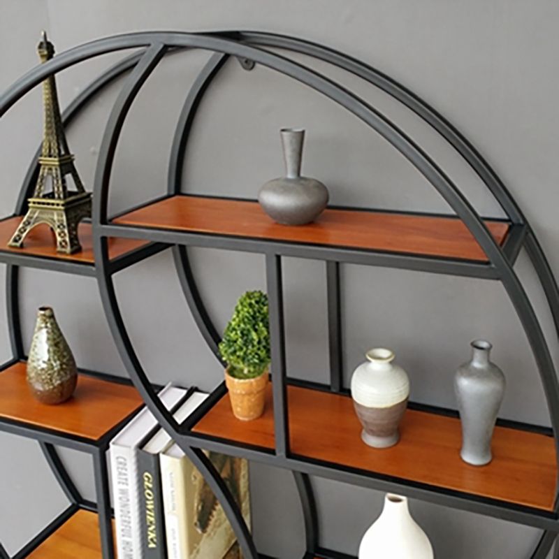 Modern Wall Mounted Bookshelf with Metal Frame Solid Wood Bookcase