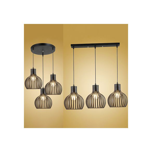 Onion Dining Room Hanging Light with Cage Shade Loft Stylish Iron 3 Lights Black Finish Pendant Lamp