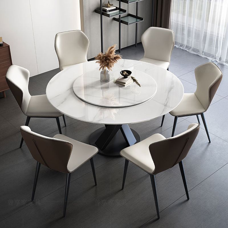 Round Pedestal Table Simplicity Style Stone Dining Site Table with Turntable