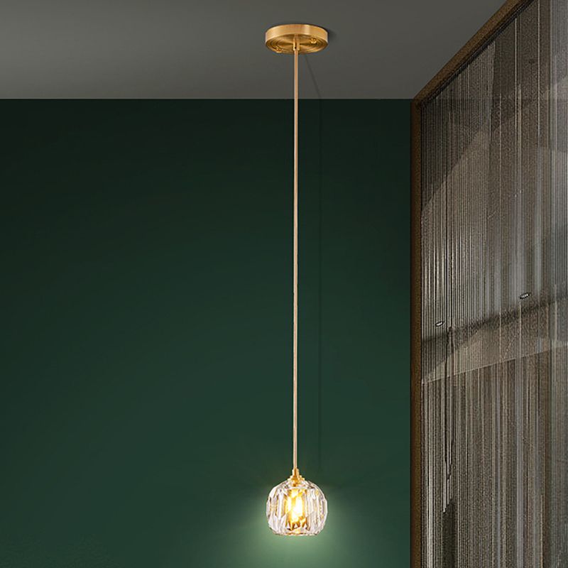 Ball Beveled Crystal Suspension Lamp Modern Simplicity Brass Finish Multi Pendant Ceiling Light