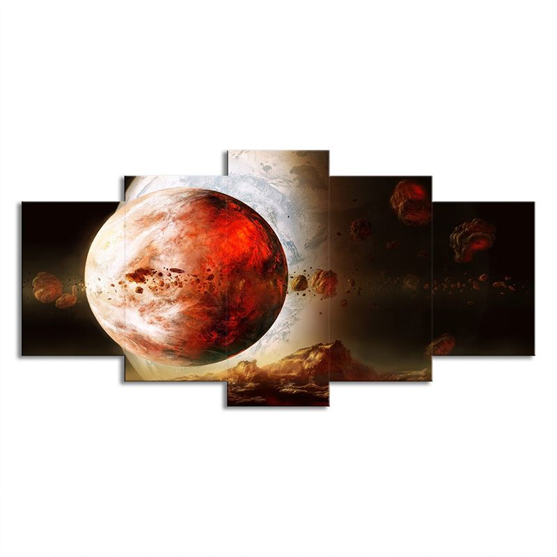 Sci-Fi Canvas Art in Red Digital Print Outer Space Planet Wall Decor for House Interior