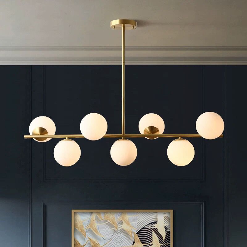 Ball Shape Glass Chandelier Modern Style 7 Lights Island Ceiling Light in Gold