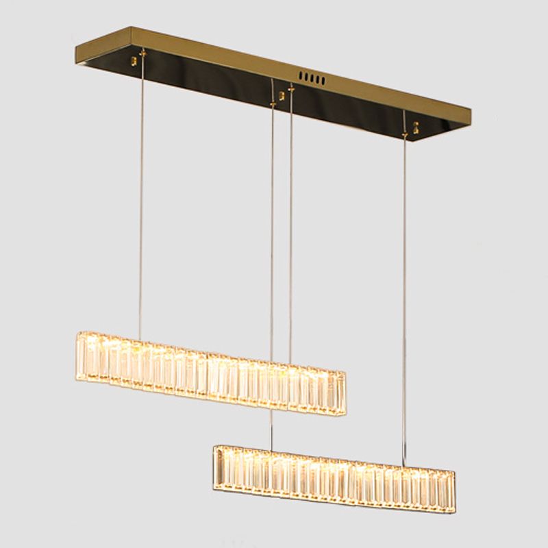 Moderne Kücheninselbeleuchtung linearer Kristall 2 leichte Kronleuchterleuchten