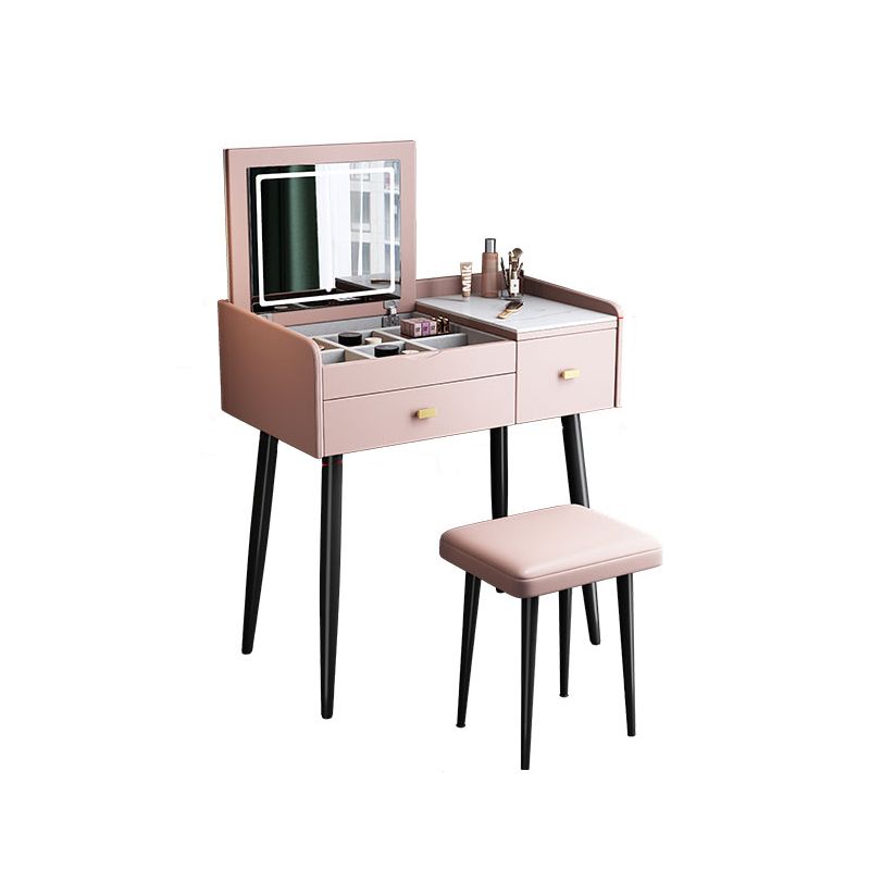 Flip Single Marble Vanity with Padded Stool Lighted Mirror Vanity Desk