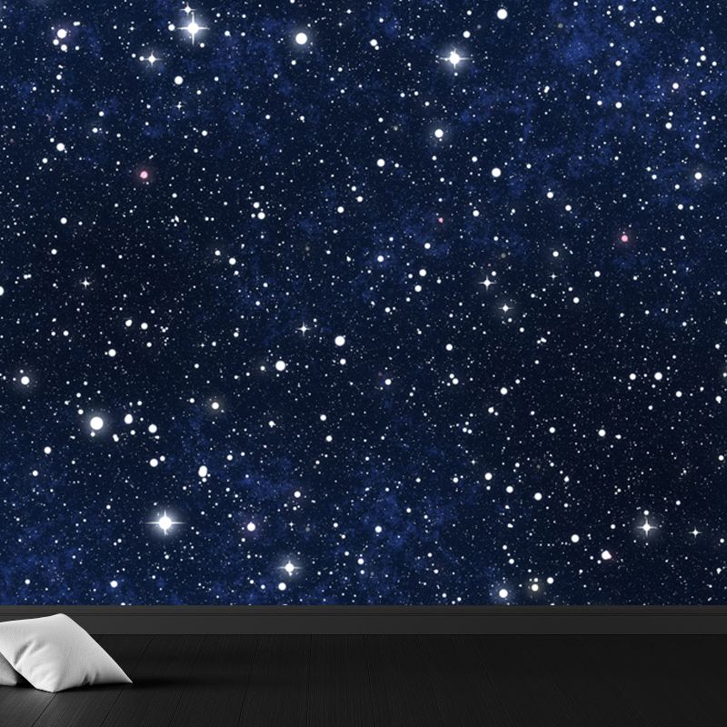 Night and Star Sky Mural Modern Smooth Wall Art in Dark Color for Children Bedroom