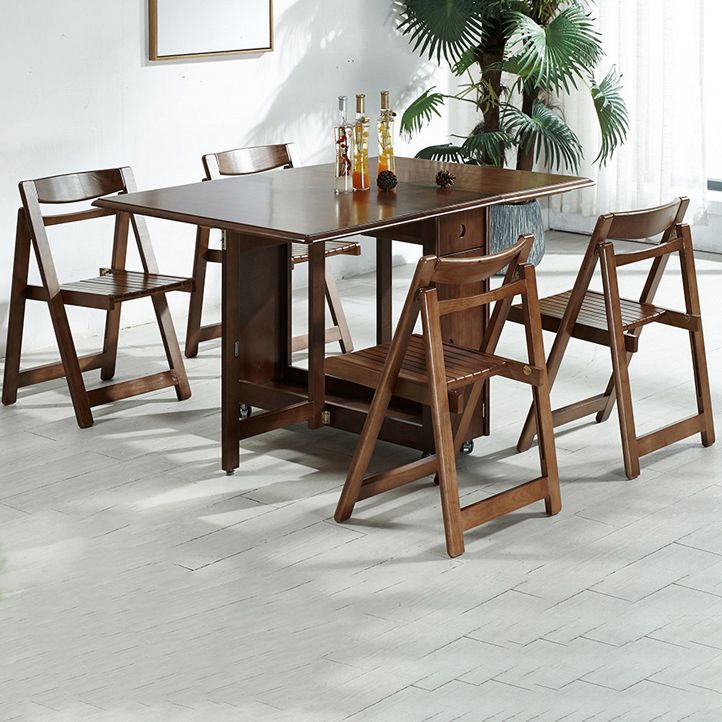 Mid-Century Modern Dining Room Table Rubberwood Solid Wood Table with Wood Base