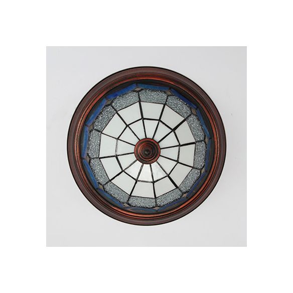 Industrial Vintage Dome Shape Flushmount Ceiling Light Stained Glass 1 Light Flush Mount Ceiling Fixture in White/Clear/Blue