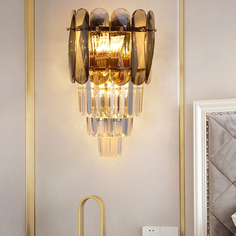 Modern Style Tiered Shape Wall Light Crystal 3 Light Sconces for Bedroom