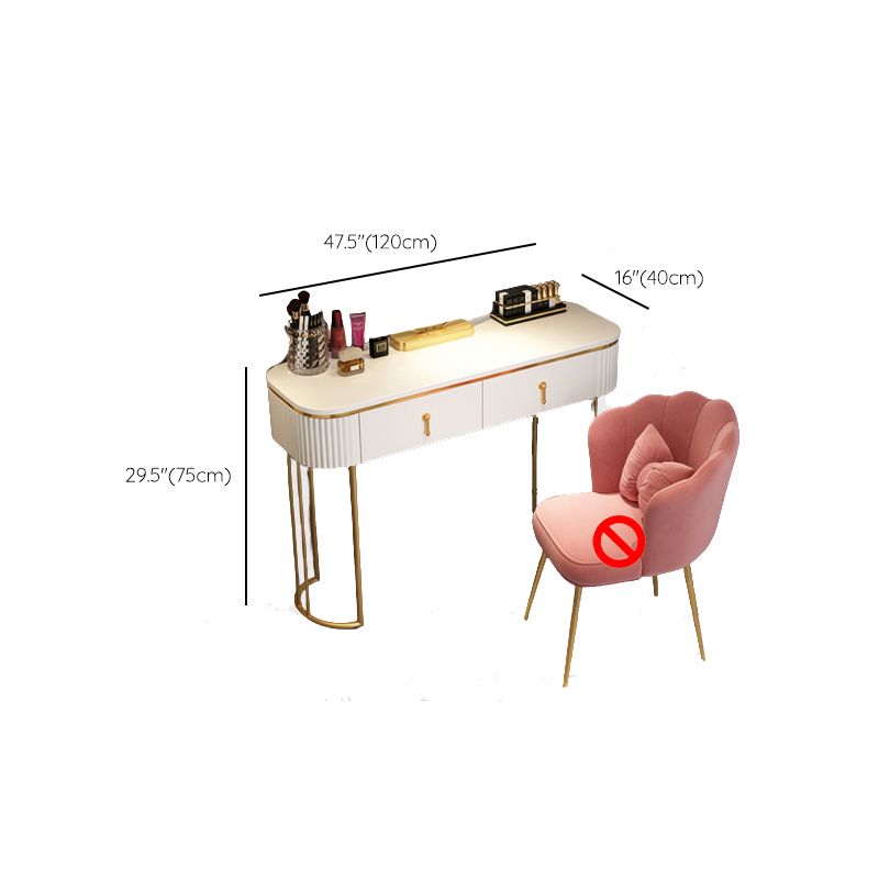 Glam Wood Frame Makeup Vanity Drawer Vanity in White with Gold Base