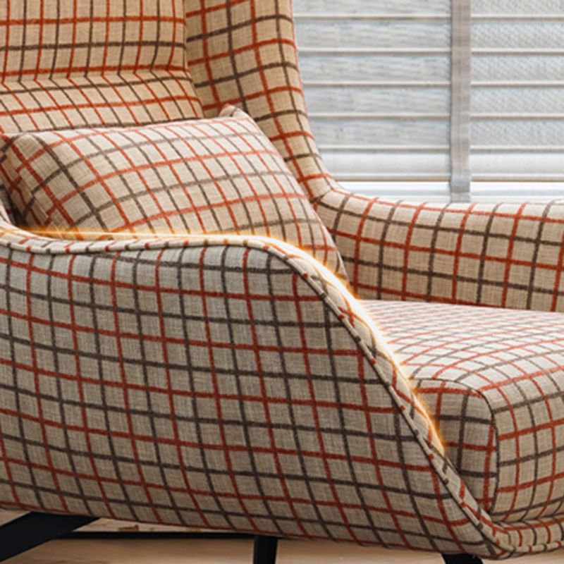 Fabric Lounge Chair Flared Arms Plaid Side Chair with Black Legs