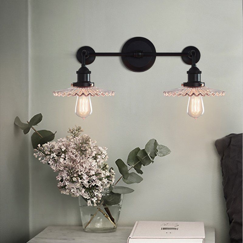 2 Heads Radial Wave Wall Mounted Lamp Vintage Style Clear Glass Sconce Lighting Fixture with Angle Arm