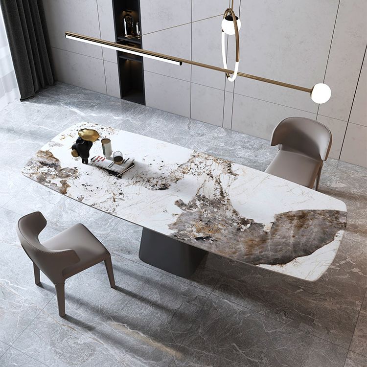 Minimalistischer Stil Sintered Stone Esstisch mit weißem festem Tisch und Sockelbasis für den Heimgebrauch