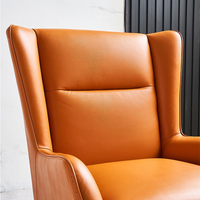 Genuine Leather Accent Chair 4 Legs Solid Color Room Chair for Living Room