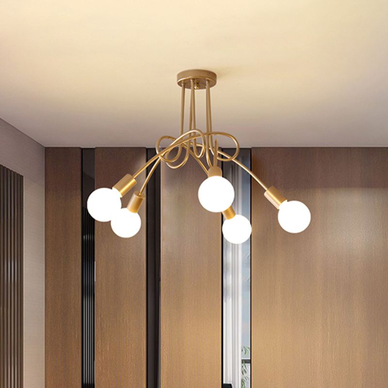 Iluminación de montaje semiempotrado trenzado negro/dorado con bombilla abierta, lámpara de techo de cocina de metal industrial de 3/5/6 luces