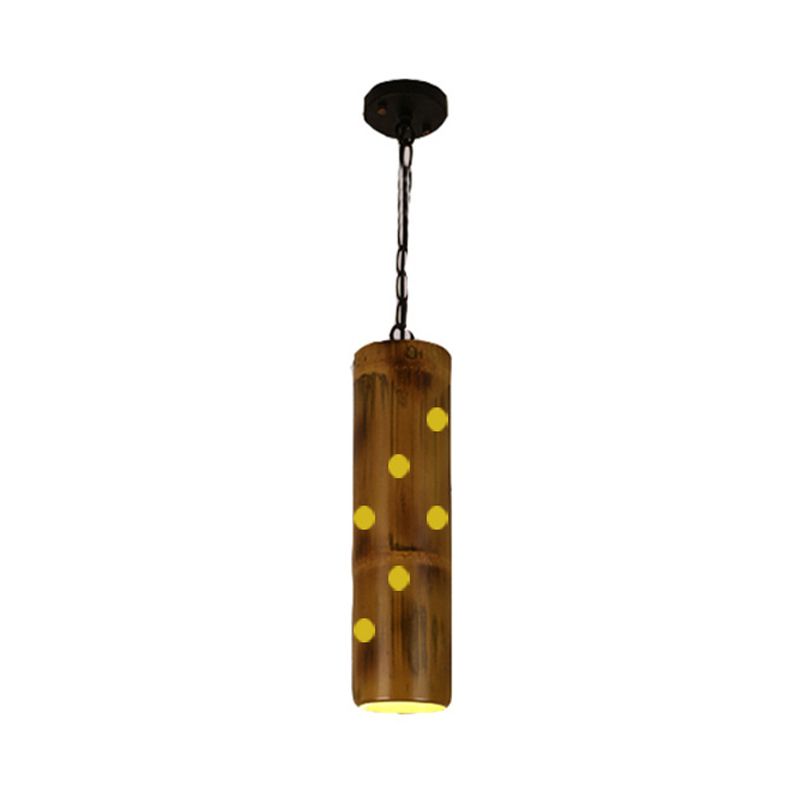 Bamboo Etched Tubular Hanging Light Kit Warehouse 1 Light Dining Room Ceiling Pendant in Brown