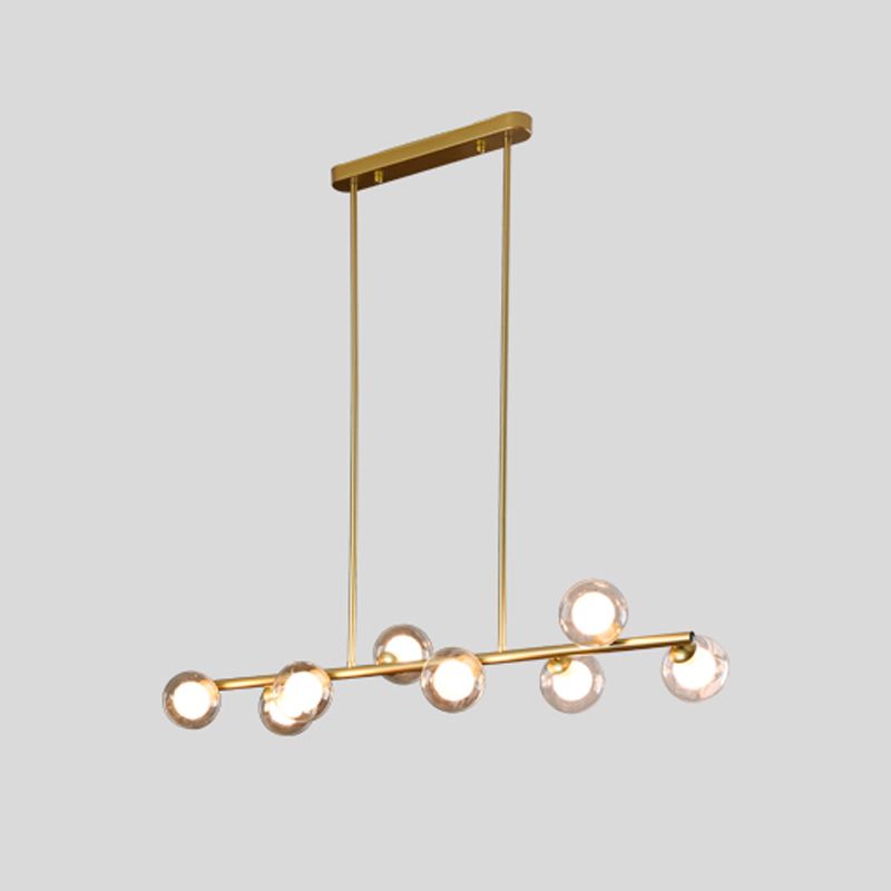 Modern Linear Shape Ceiling Light Metal Island Light with Glass Shade for Living Room