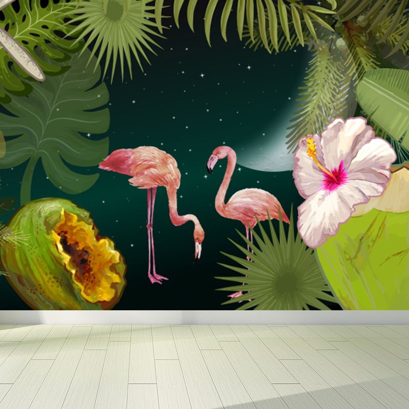 Flamingo Twins and Trees Mural Wallpaper Tropical Non-Woven Material Wall Covering
