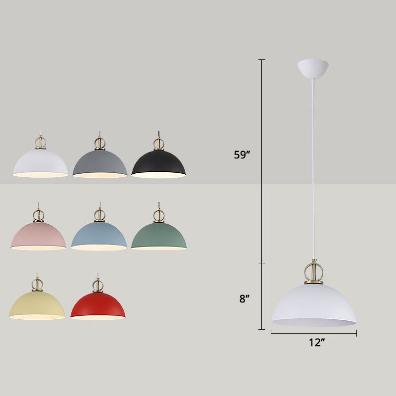 Macaron Dome Hanging Pendant Light Metal 1-Bulb Restaurant Pendulum Light with Brass Ring Deco