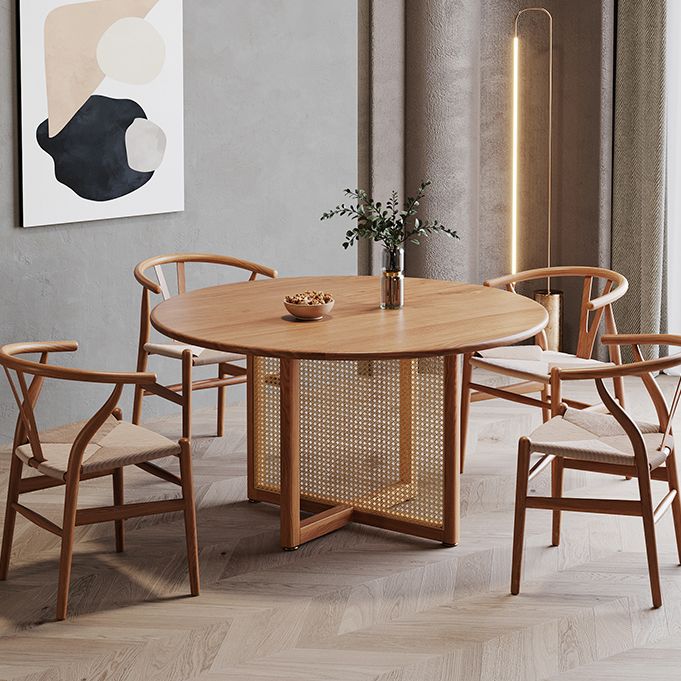 Pinewood Solid Wood Brown Tone Dining Table Simplicity Fixed Table for Dining Room