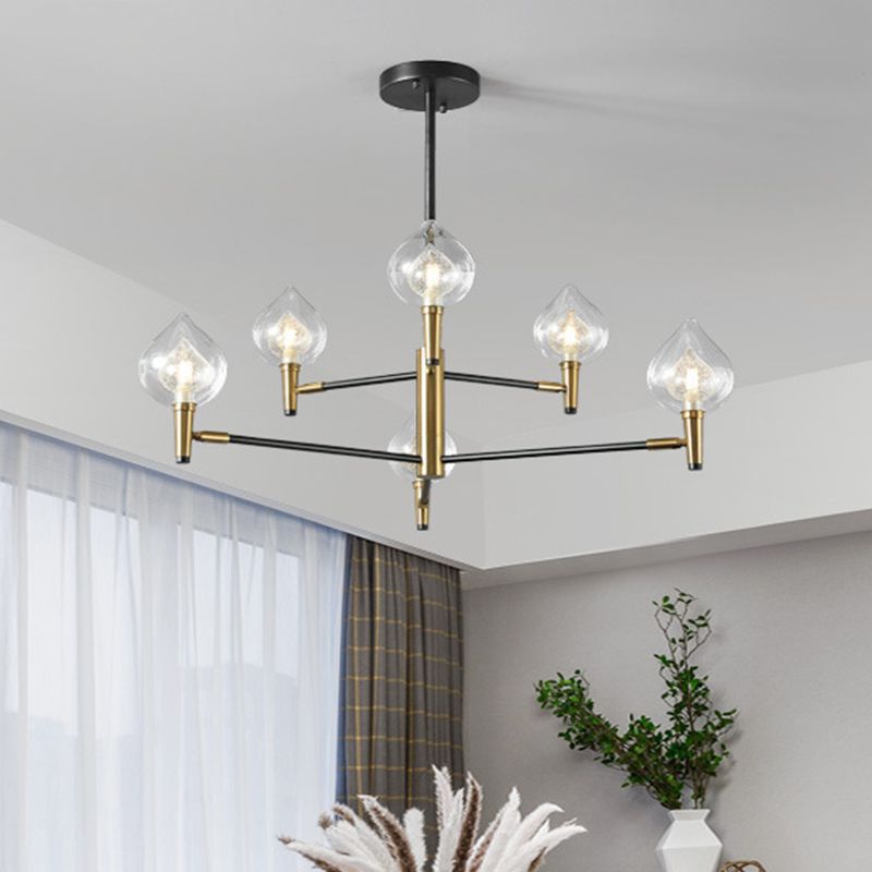 Lampada il lampadario lacrima modernista vetro trasparente 6/8 teste nere e oro a soffitto appeso