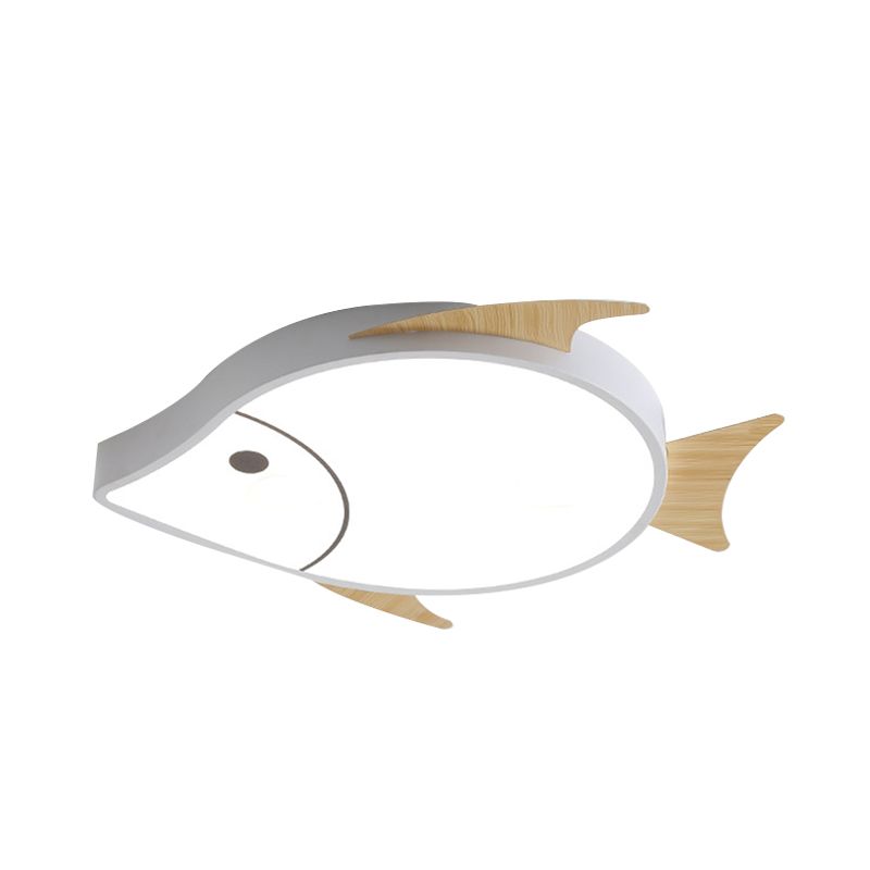 Cartoon Fish Flush Mount Lighting Acrylic Nursery School LED Ceiling Lamp in White/Pink/Blue and Wood