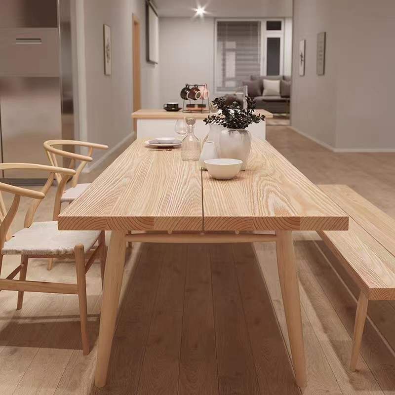 Natural Wood Rectangle Dining Table Ash Modern Table with 4 Legs