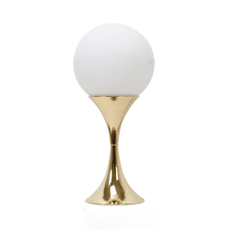 Modern Style Spherical Night Table Lamp White Glass One Light Nightstand Lamp in Gold