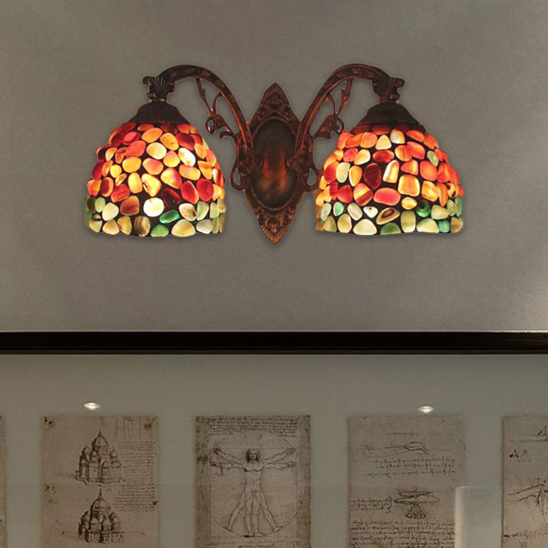 2-Light Domed Wall Mount Light Tiffany Stained Glass Wall Sconce Light for Balcony