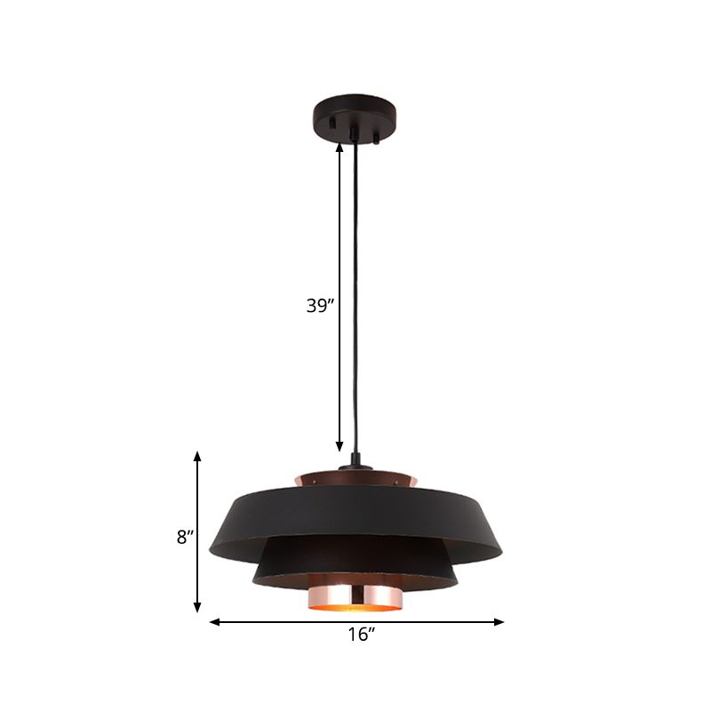 3-Tiered Suspension Pendant Contemporary Metal 1 Bulb Dining Room Ceiling Light in Black/White