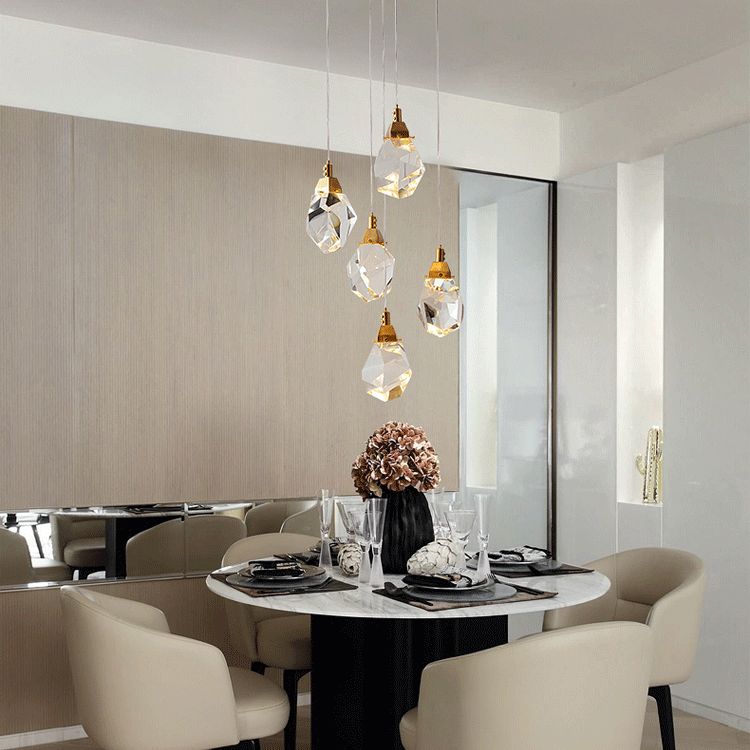 Crystal Gold LED Pendant Light in Modern Style Copper Geometric Hanging Lamp for Commercial Place