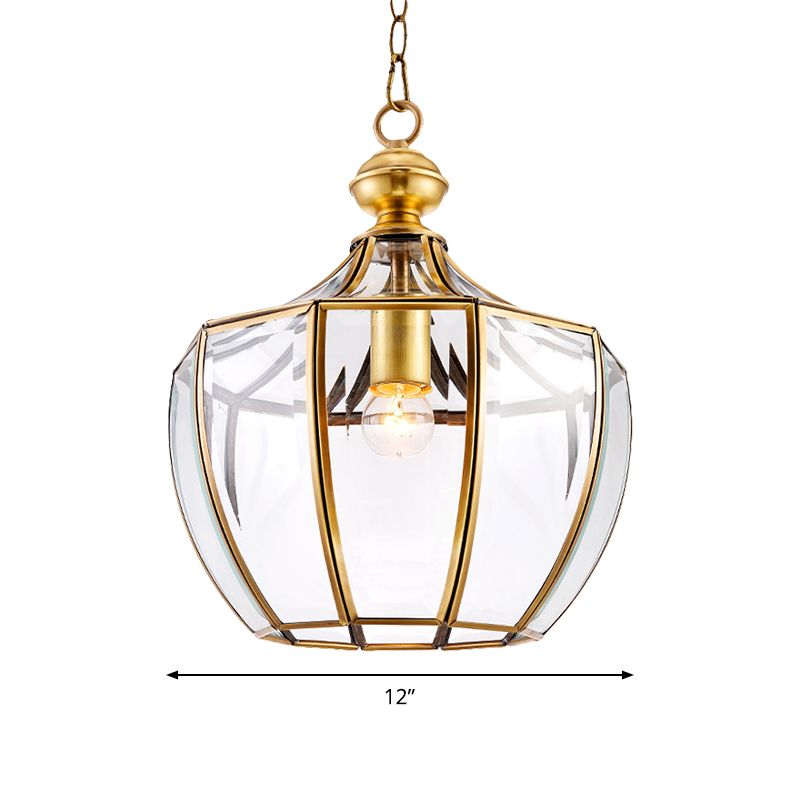 Urn Corridor Suspension Pendant Light Traditional Clear Glass 1 Head Gold Hanging Lamp