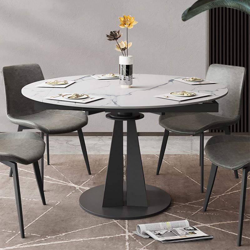 Simplicity Round Dining Table Marble Table with Black Pedestal Base