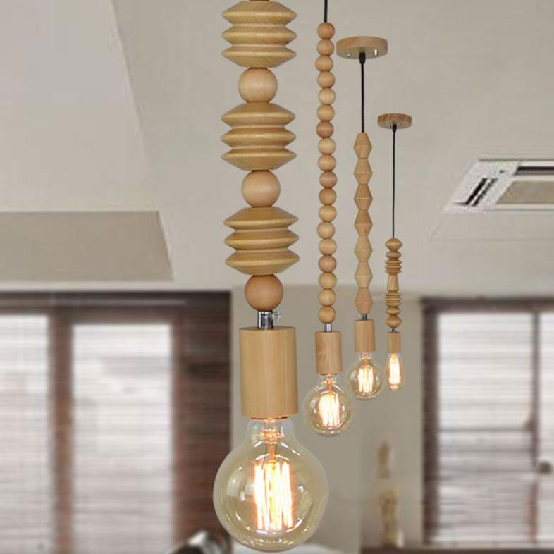 Lampada a sospensione del legno sferico Lampada a sospensione Stile 1 illuminazione a sospensione leggero con lampadina nuda, altezza 12,5 "/14"