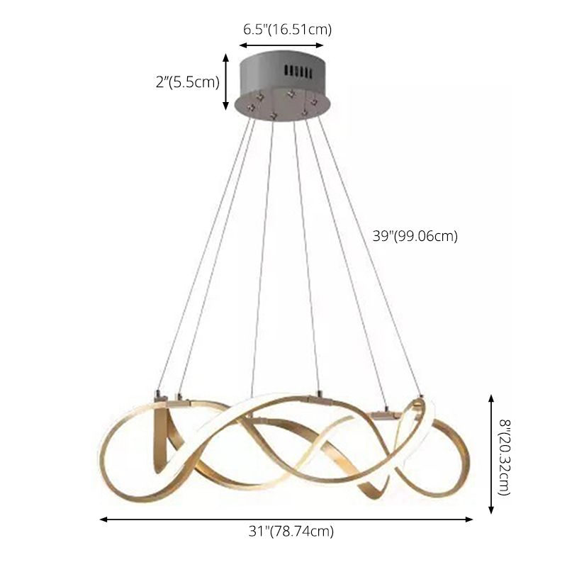 Metal Twisting Pendant Lighting Fixture Simplicity LED Gold Chandelier Lamp for Dinning Room