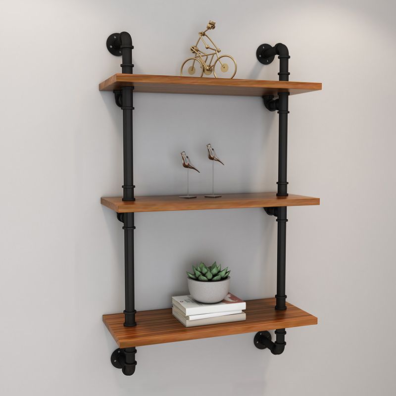Brown Bookshelf Industrial Style Wall Mounted Bookcase for Home Office