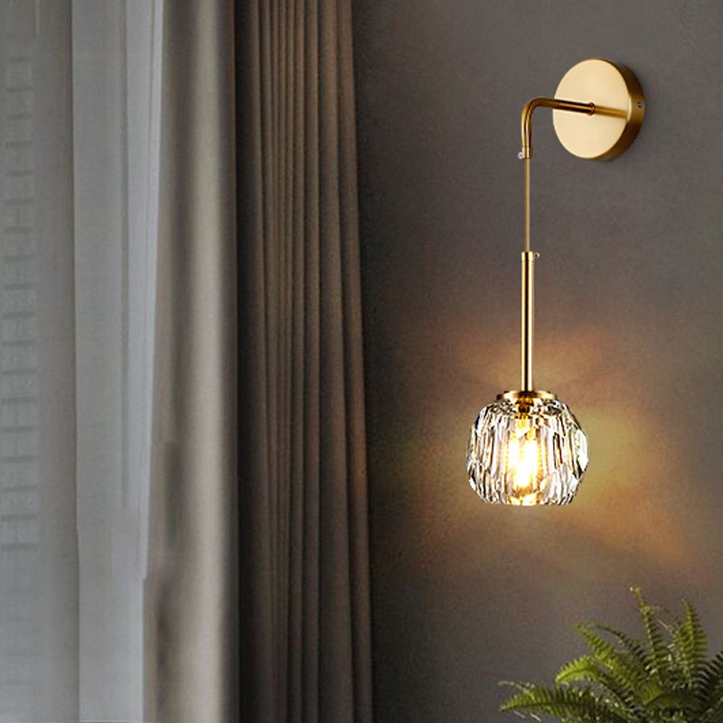Nordic Metal Wall Light Globe Gold Wall Sconce with Crystal for Bedroom