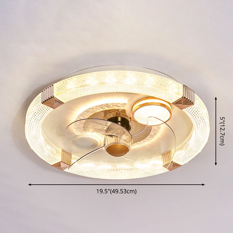 Smart Bluetooth Music Runde Lüfterlampe Minimalistische Acrylschlafzimmer halb Flush Licht in Weiß