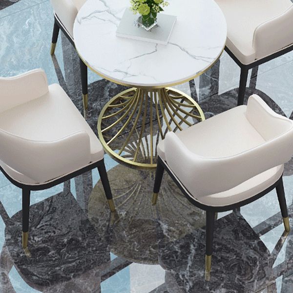 Contemporary Marble Top Dining Table Set 1/3/4/5 Pieces Round Dinette Set