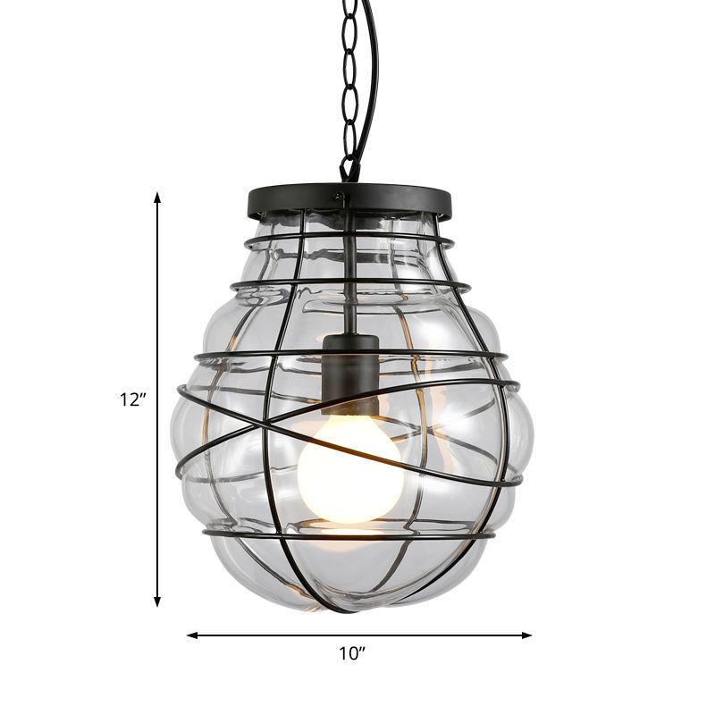Black Bulb Shape Hanging Light Nautical Glass 1 Head Dining Room Ceiling Light Fixture