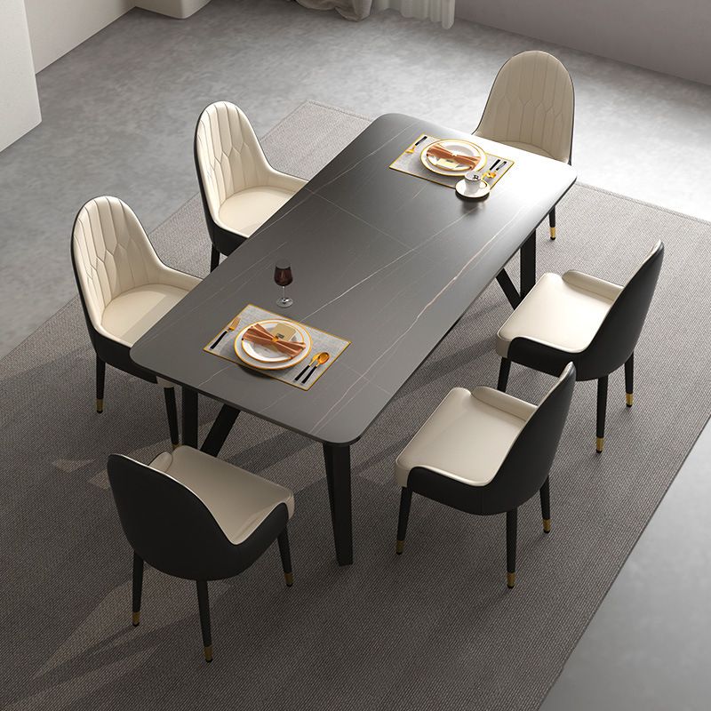 Rectangle Dining Table 4 Legs Dining Table in Black Frame for Kitchen