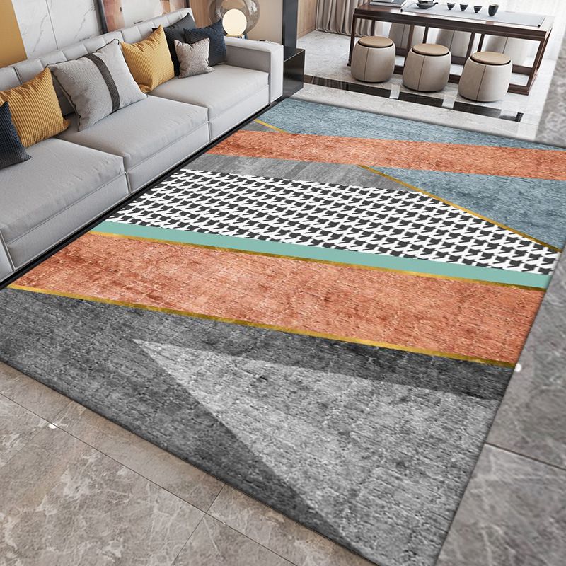 Grey Graphic Carpet Polyester Simple Area Carpet Washable Carpet for Home Decor