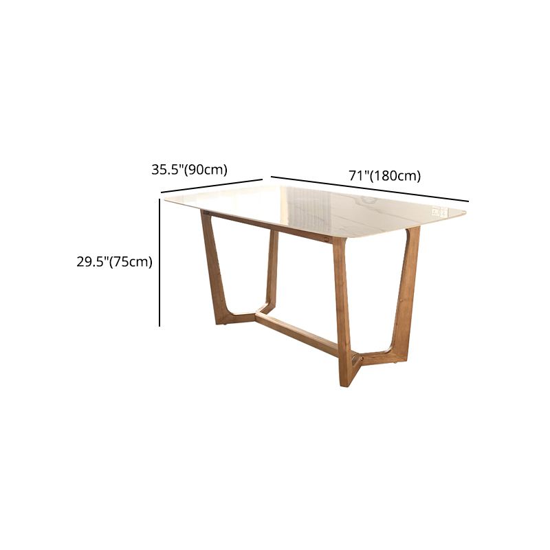 White Dining Table with Trestle Base Modern Natural Frame Dinner Room Kitchen Table