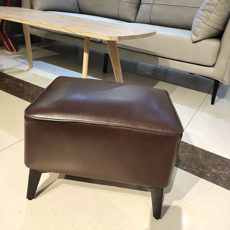 Mid-Century Modern Pouf Ottoman Faux Leather Upholstered Rectangle Ottoman with Chair Legs