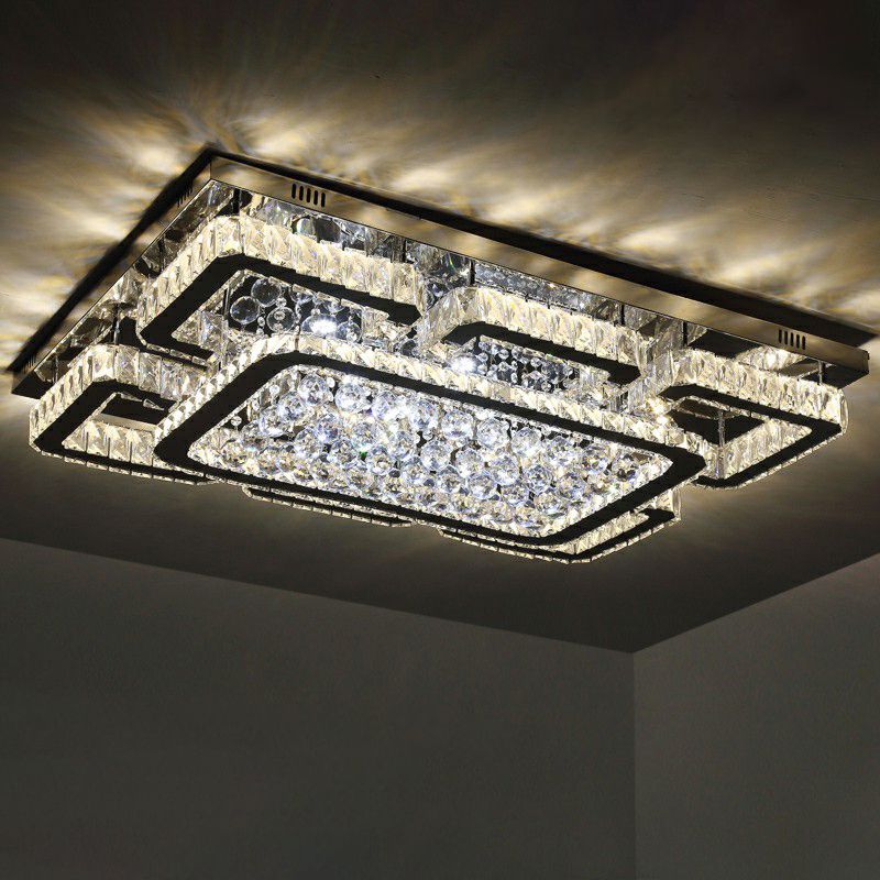 Modern Rectangle Led Flush Mount Ceiling Light Clear Crystal Living Room Flush Light Fixture