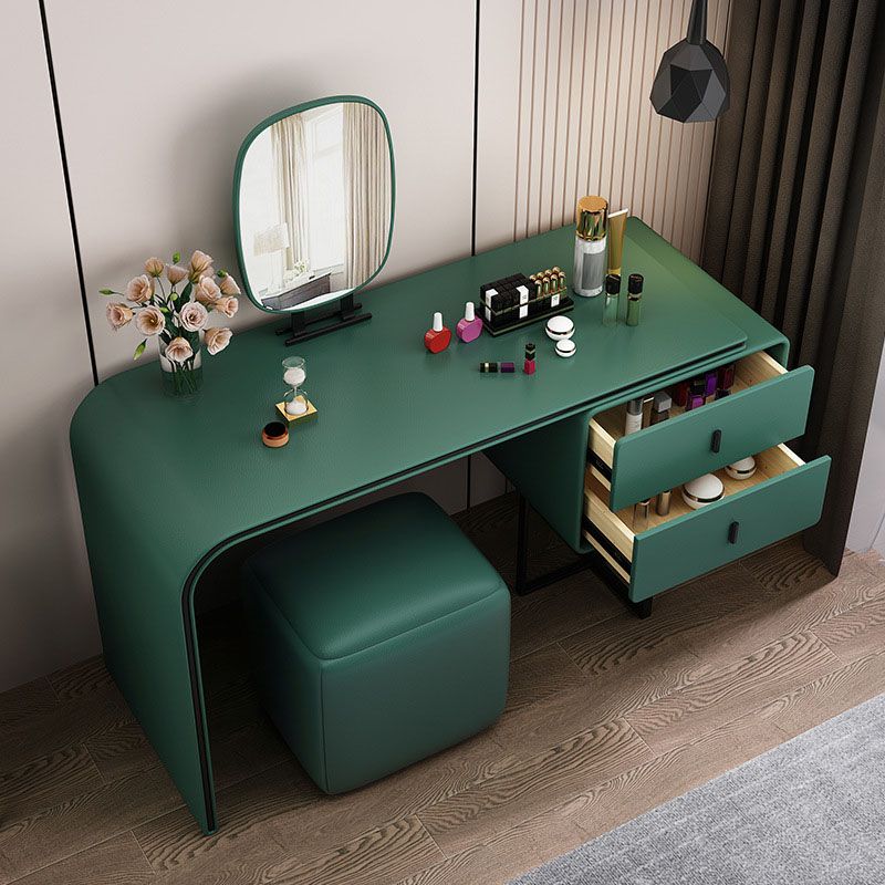 Bedroom Glam Double Drawers Faux Leather Standing Make-up Vanity